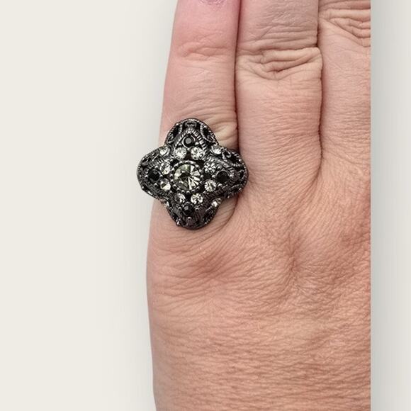 Black & Smoky Crystal Filigree Statement Ring – Premier Designs - Picture 1 of 7